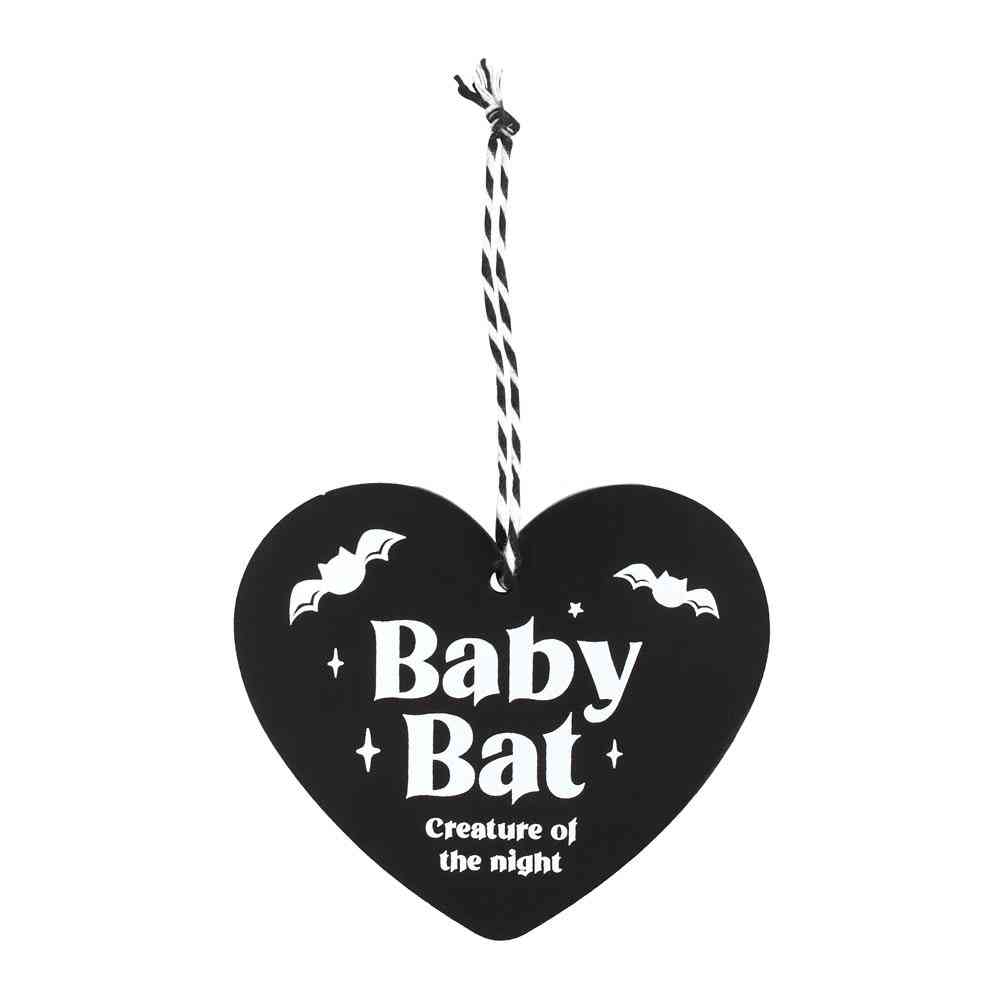 Something Different - Baby Bat Hanging Heart Dekoratives Schild - Schwarz/Weiß